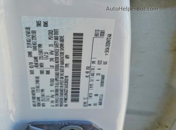 1FMCU9GD7JUC05318 2018 FORD ESCAPE Белый Вид наклейки с VIN-кодом