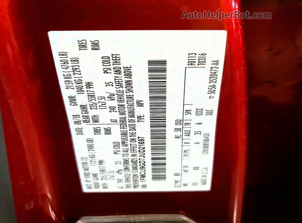 1FMCU9GD7JUD21697 2018 FORD ESCAPE Красный Вид подкапотного пространства