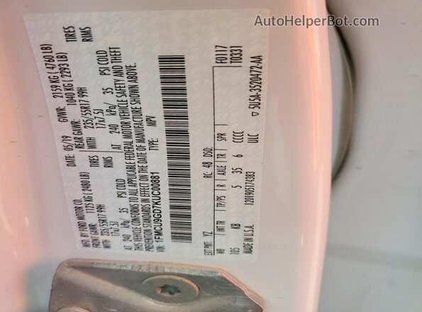 1FMCU9GD7KUC00881 2019 FORD ESCAPE Белый Вид наклейки с VIN-кодом