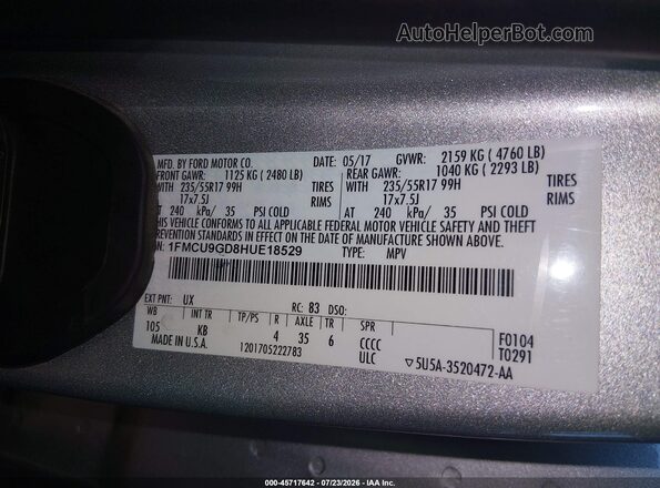 1FMCU9GD8HUE18529 2017 FORD ESCAPE Silver Вид підкапотного простору