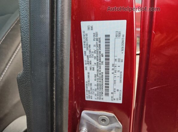 1FMCU9GD8JUA55610 2018 FORD ESCAPE Red VIN կոդի պիտակի տեսք