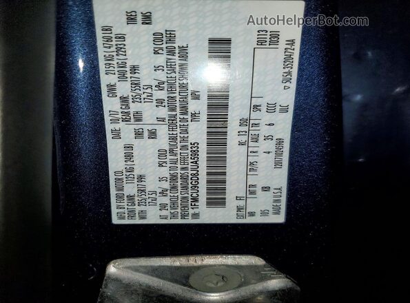 1FMCU9GD8JUA59835 2018 FORD ESCAPE Blue VIN კოდის სტიკერის ხედი