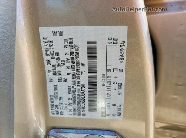 1FMCU9GD8JUA77381 2018 FORD ESCAPE Gold VIN կոդի պիտակի տեսք