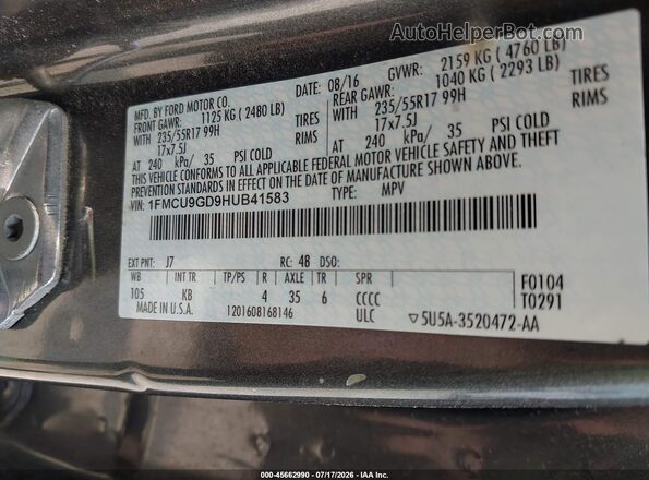 1FMCU9GD9HUB41583 2017 FORD ESCAPE Gray Вид підкапотного простору