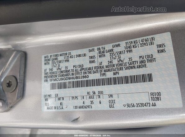 1FMCU9GD9HUB52860 2017 FORD ESCAPE Silver Engine compartment view