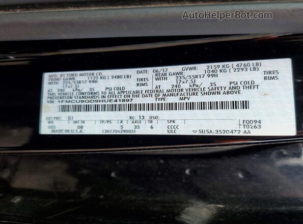 1FMCU9GD9HUE41897 2017 FORD ESCAPE Black 360 interior view