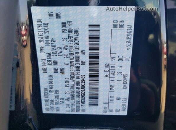 1FMCU9GD9JUC25439 2018 FORD ESCAPE Black Vista de la etiqueta del VIN
