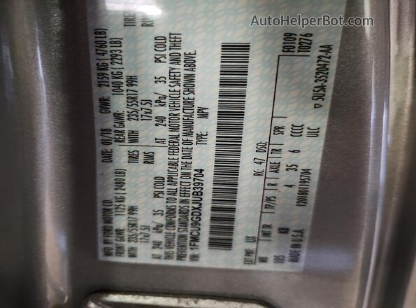 1FMCU9GDXJUB39704 2018 FORD ESCAPE Silver VIN sticker view