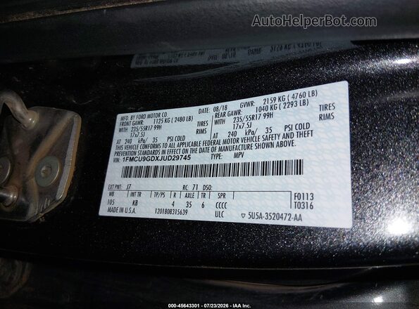 1FMCU9GDXJUD29745 2018 FORD ESCAPE Gray Շարժիչի բաժամունքի տեսք