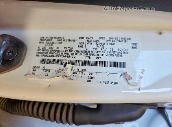 1FMCU9GN2PUA45172 2023 FORD ESCAPE White Widok naklejki z numerem VIN