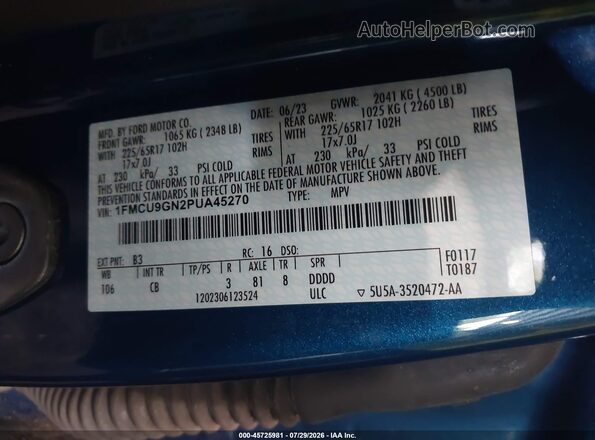 1FMCU9GN2PUA45270 2023 FORD ESCAPE Blue Vista del compartimento del motor