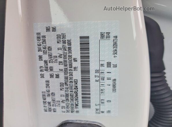 1FMCU9GN4RUB41453 2024 FORD ESCAPE White VIN կոդի պիտակի տեսք