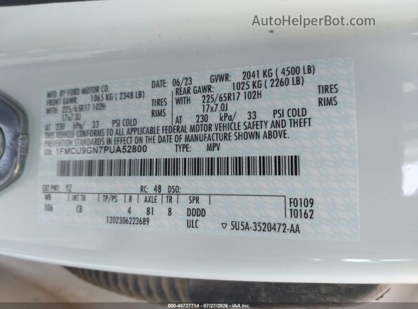 1FMCU9GN7PUA52800 2023 FORD ESCAPE White Widok komory silnika