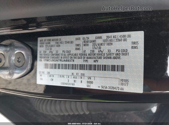 1FMCU9GN7RUA89378 2024 FORD ESCAPE Black Widok komory silnika