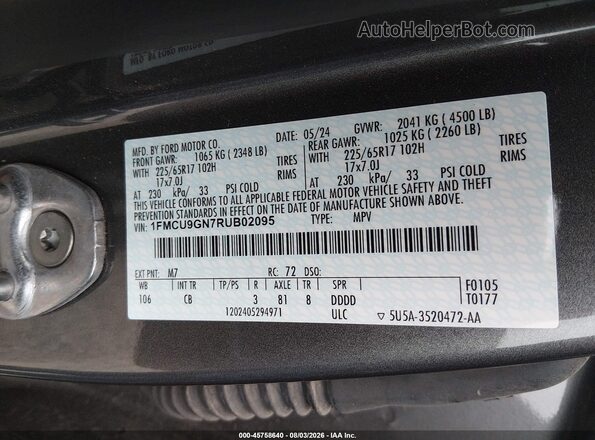 1FMCU9GN7RUB02095 2024 FORD ESCAPE Gray Շարժիչի բաժամունքի տեսք