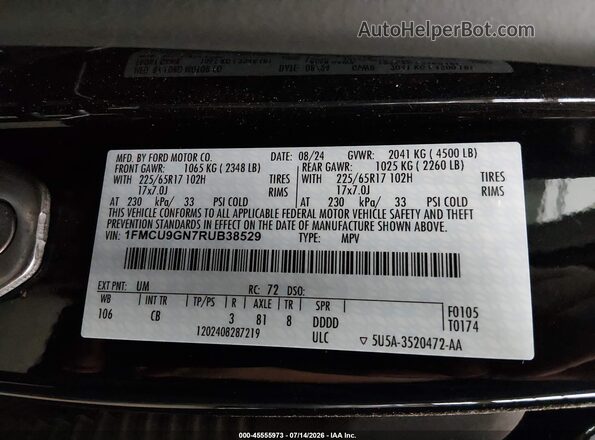 1FMCU9GN7RUB38529 2024 FORD ESCAPE Черный Вид подкапотного пространства