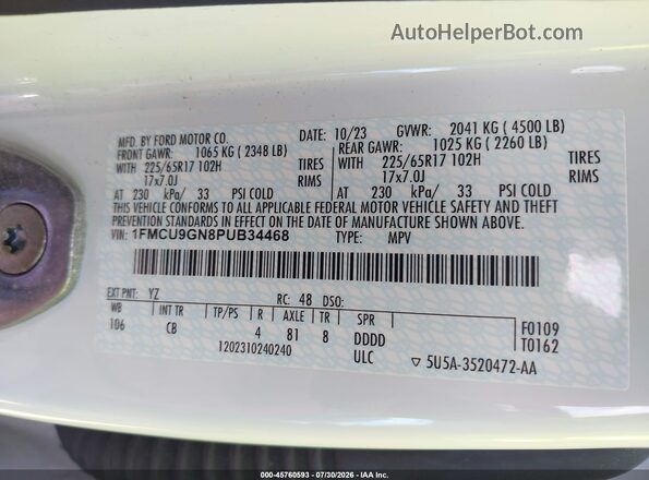 1FMCU9GN8PUB34468 2023 FORD ESCAPE White Շարժիչի բաժամունքի տեսք