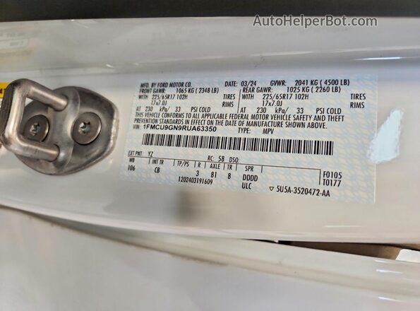 1FMCU9GN9RUA63350 2024 FORD ESCAPE White Engine compartment view