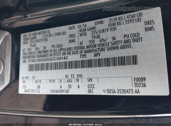 1FMCU9GX0GUC04143 2016 FORD ESCAPE Black Вид підкапотного простору