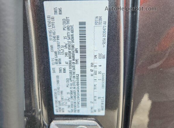 1FMCU9GX4GUB93552 2016 FORD ESCAPE Gray VIN კოდის სტიკერის ხედი