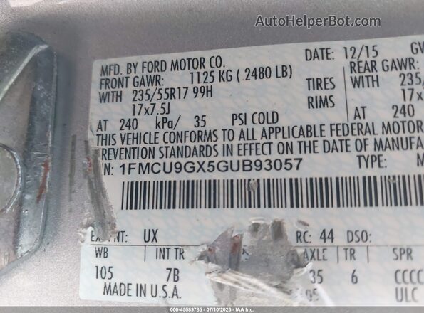1FMCU9GX5GUB93057 2016 FORD ESCAPE Silver Շարժիչի բաժամունքի տեսք