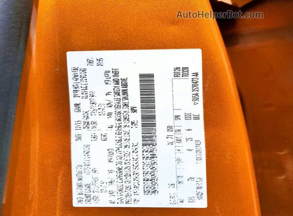 1FMCU9GX5GUC00962 2016 FORD ESCAPE Orange VIN sticker view