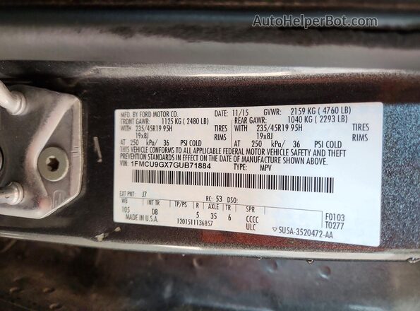 1FMCU9GX7GUB71884 2016 FORD ESCAPE Gray Vista del compartimento del motor