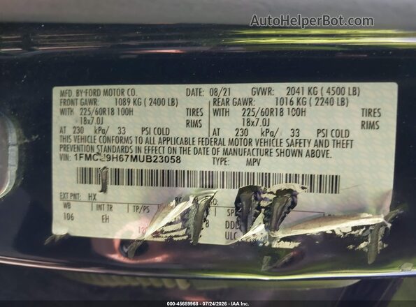 1FMCU9H67MUB23058 2021 FORD ESCAPE Black Vista del compartimento del motor