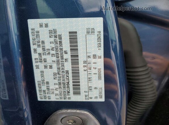 1FMCU9H94LUC41268 2020 FORD ESCAPE Blue Вид наклейки з VIN-кодом