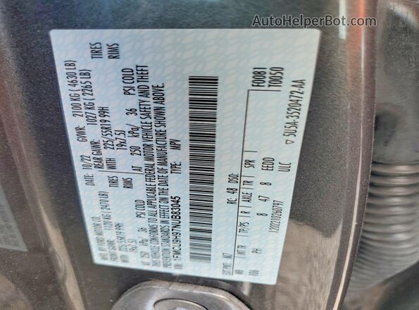 1FMCU9H97NUB83045 2022 FORD ESCAPE Gray VIN sticker view