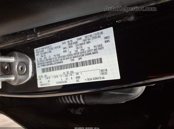 1FMCU9H99LUC09402 2020 FORD ESCAPE Black Շարժիչի բաժամունքի տեսք