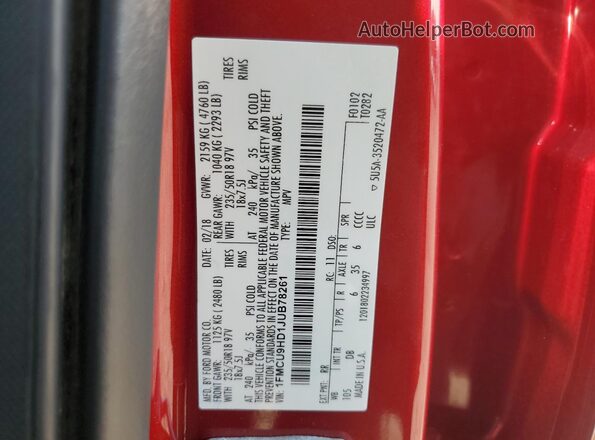 1FMCU9HD1JUB78261 2018 FORD ESCAPE Red სალონის 360-გრადუსიანი ხედი