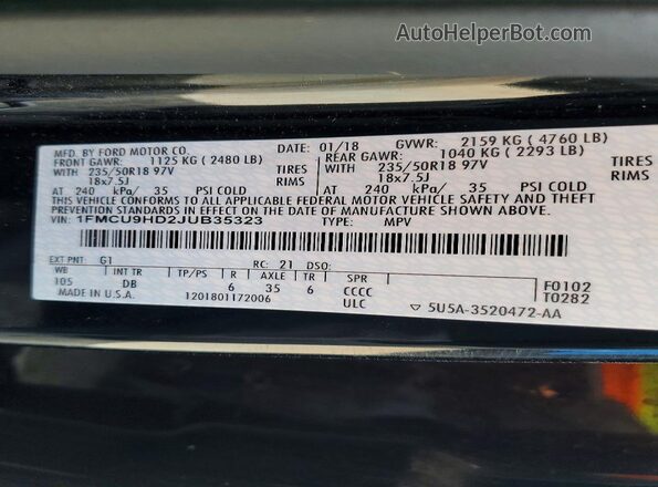 1FMCU9HD2JUB35323 2018 FORD ESCAPE Black VIN sticker view