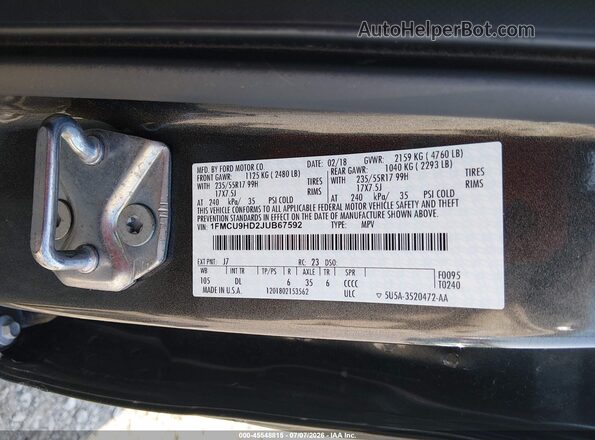 1FMCU9HD2JUB67592 2018 FORD ESCAPE Gray Widok komory silnika
