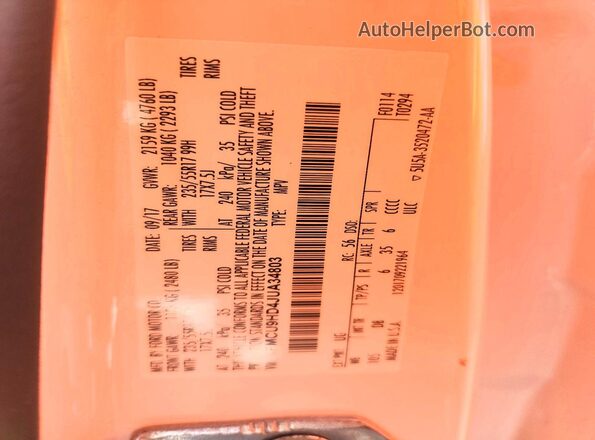 1FMCU9HD4JUA34803 2018 FORD ESCAPE White Widok naklejki z numerem VIN