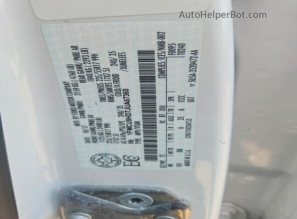 1FMCU9HD7JUA67360 2018 FORD ESCAPE White 360 interior view