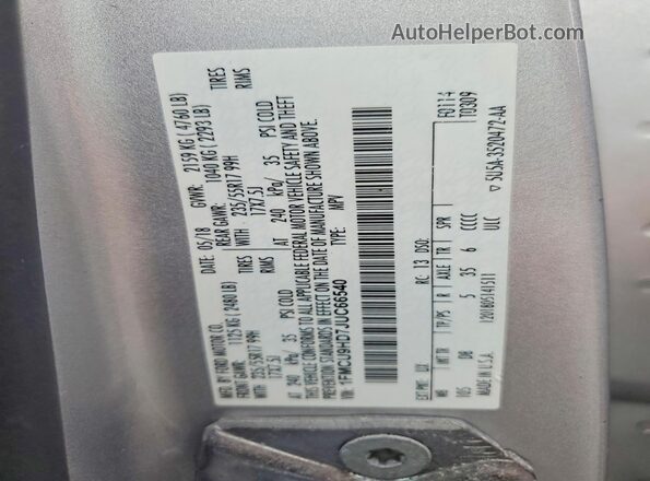 1FMCU9HD7JUC66540 2018 FORD ESCAPE Серебряный Вид наклейки с VIN-кодом