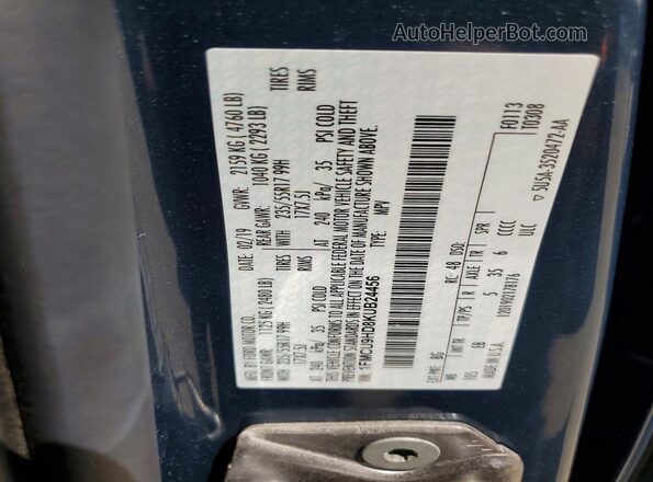1FMCU9HD8KUB24456 2019 FORD ESCAPE Blue VIN კოდის სტიკერის ხედი