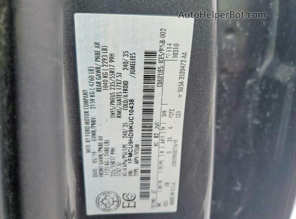 1FMCU9HD9KUC10438 2019 FORD ESCAPE Charcoal Vista interior de 360 grados
