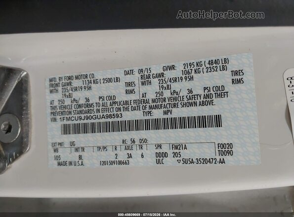 1FMCU9J90GUA98593 2016 FORD ESCAPE White Widok komory silnika