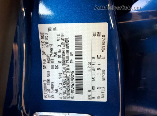 1FMCU9J93HUD86982 2017 FORD ESCAPE Blue Widok naklejki z numerem VIN