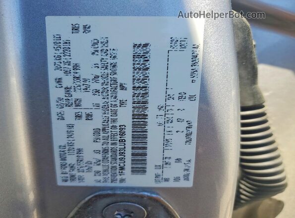 1FMCU9J93LUB16093 2020 FORD ESCAPE Silver VIN կոդի պիտակի տեսք