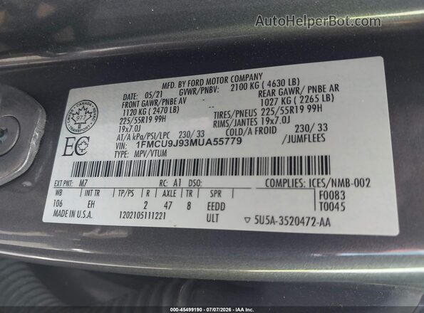 1FMCU9J93MUA55779 2021 FORD ESCAPE Black Widok komory silnika