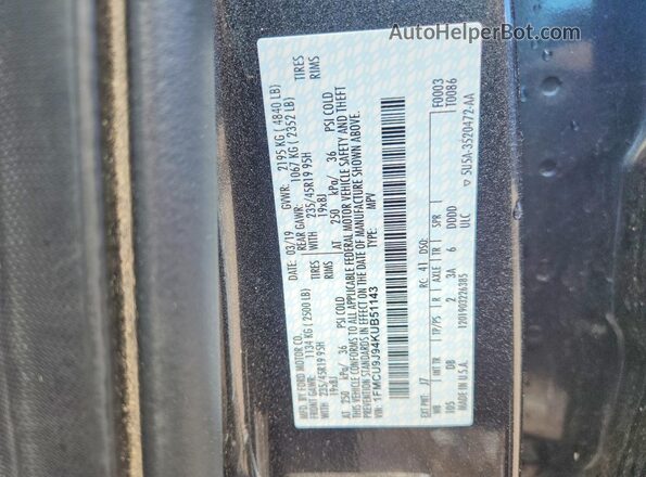 1FMCU9J94KUB51143 2019 FORD ESCAPE Gray სალონის 360-გრადუსიანი ხედი
