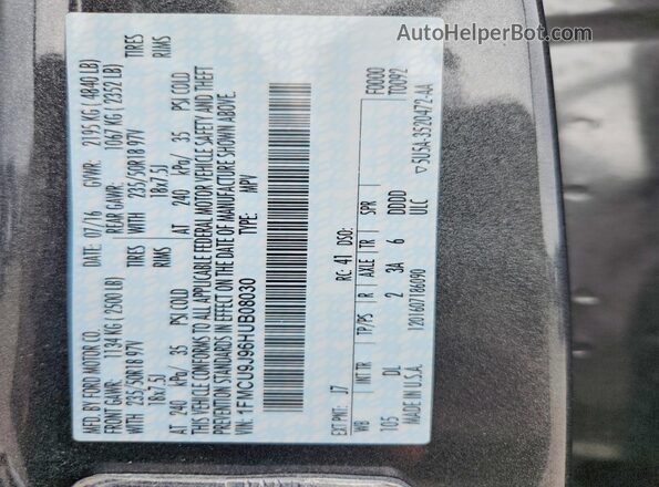 1FMCU9J96HUB08030 2017 FORD ESCAPE Серый Вид подкапотного пространства