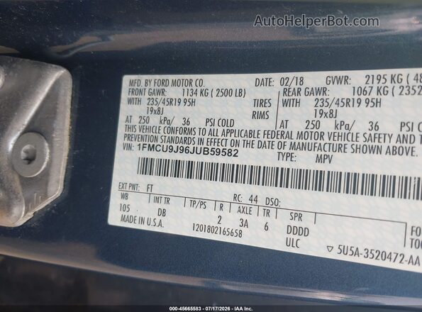 1FMCU9J96JUB59582 2018 FORD ESCAPE Blue Вид підкапотного простору
