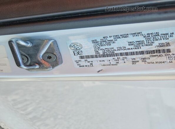 1FMCU9J97GUB41651 2016 FORD ESCAPE White Vista interior de 360 grados