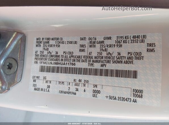 1FMCU9J98HUA11766 2017 FORD ESCAPE White Vista del compartimento del motor