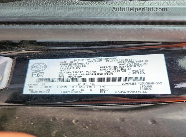 1FMCU9J98HUD00131 2017 FORD ESCAPE Black სალონის 360-გრადუსიანი ხედი