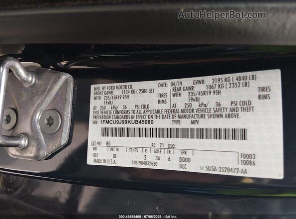 1FMCU9J99KUB45080 2019 FORD ESCAPE Light Blue Շարժիչի բաժամունքի տեսք